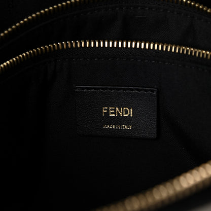 Fendi Canvas Vitello King Logo Embroidered Medium By The Way Boston Bag Grezzo Black 6 of 9