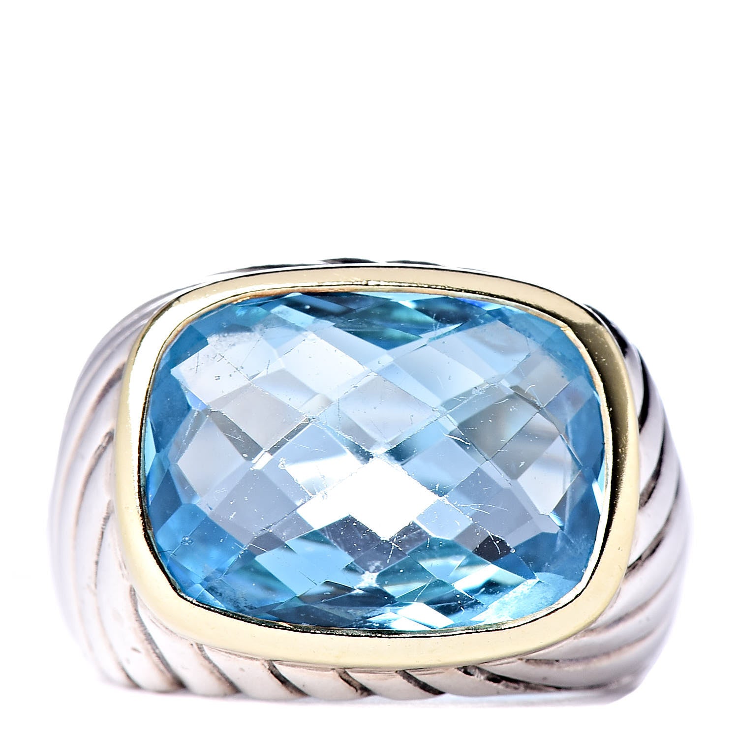 David Yurman Sterling Silver 18K Yellow Gold Blue Topaz Noblesse Ring 1 of 6