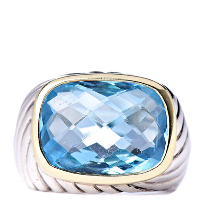David Yurman Sterling Silver 18K Yellow Gold Blue Topaz Noblesse Ring 1 of 6