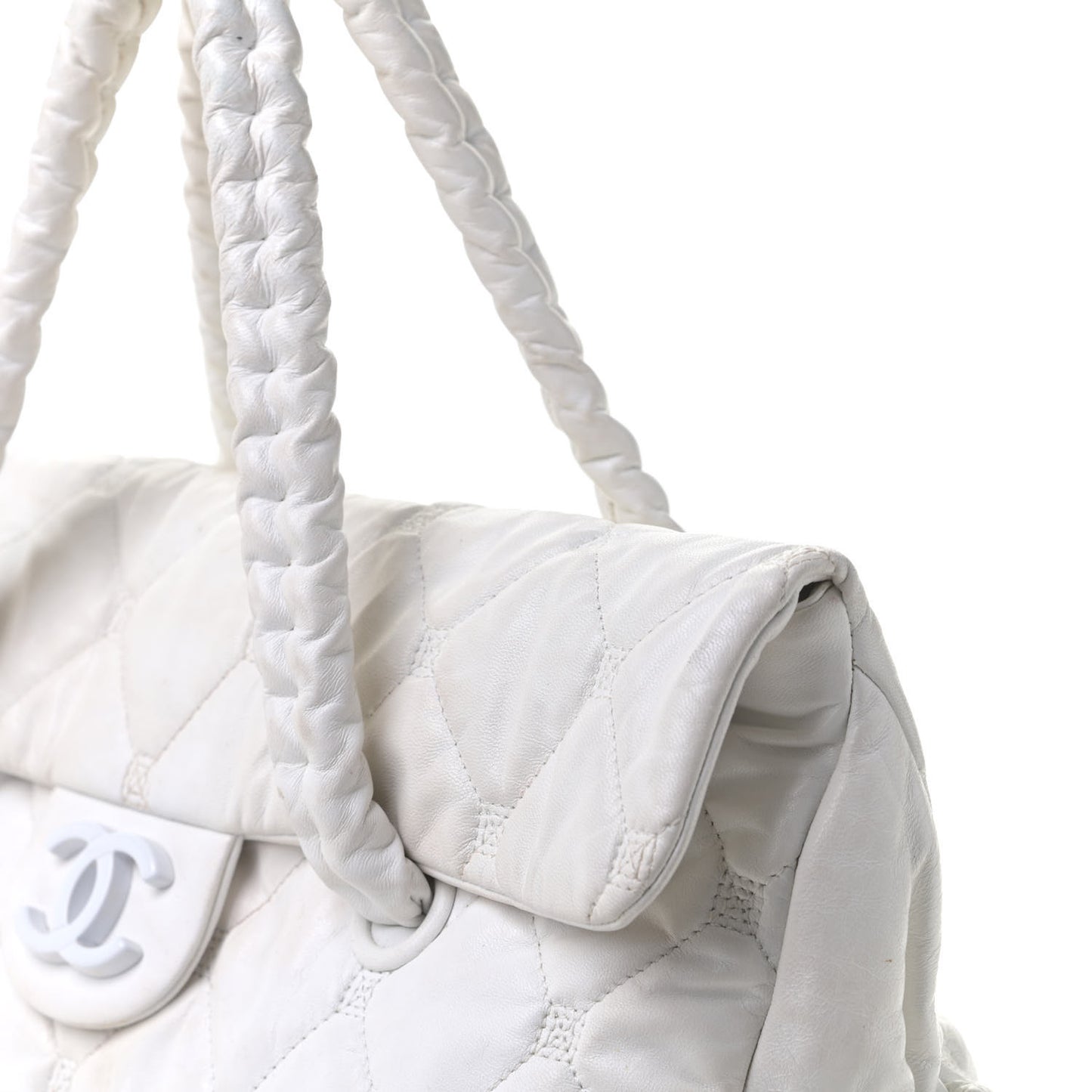 Quilted Lambskin Large Hidden Chain Flap Bag White