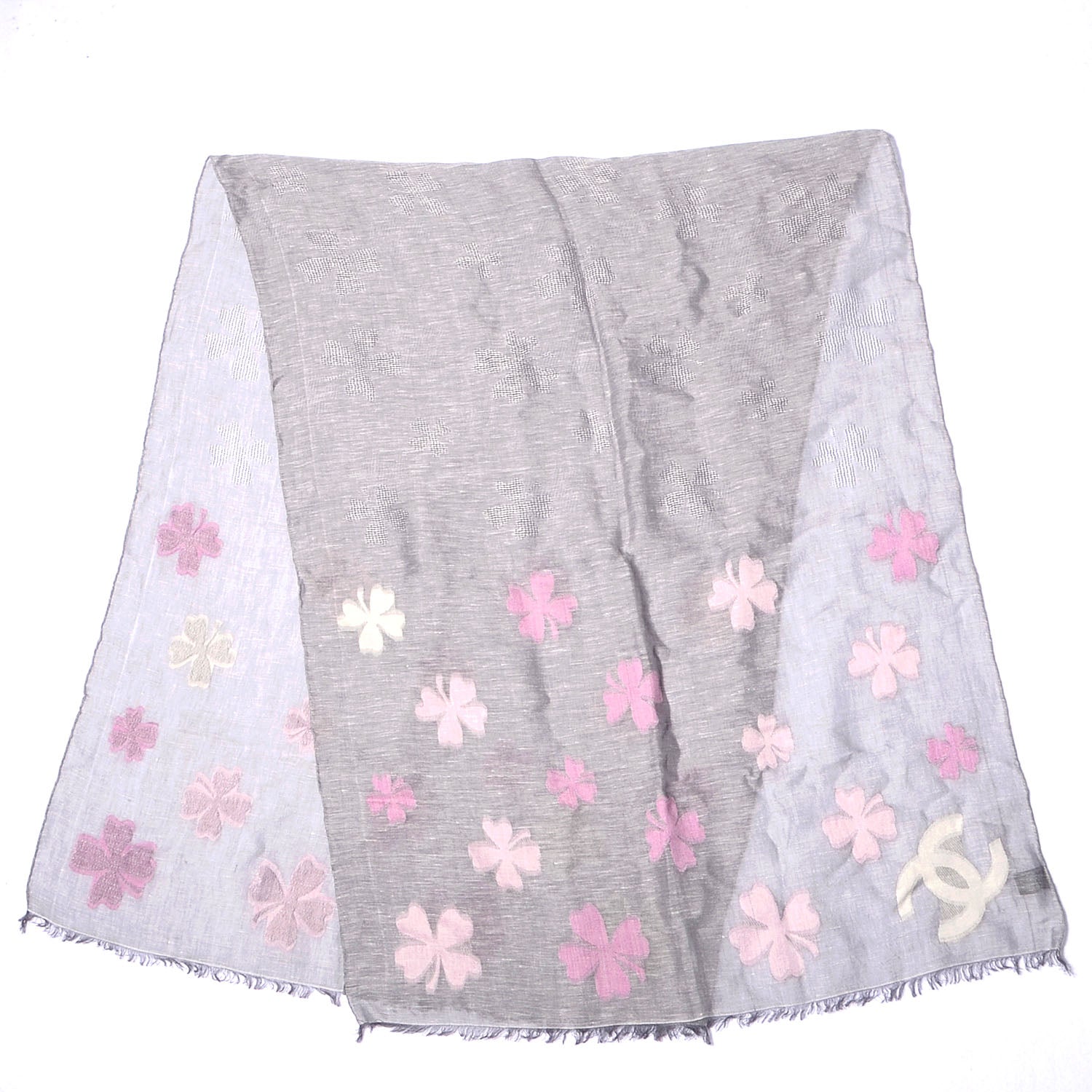 Chanel Linen Cotton Wool CC Clover Scarf Grey 3 of 7