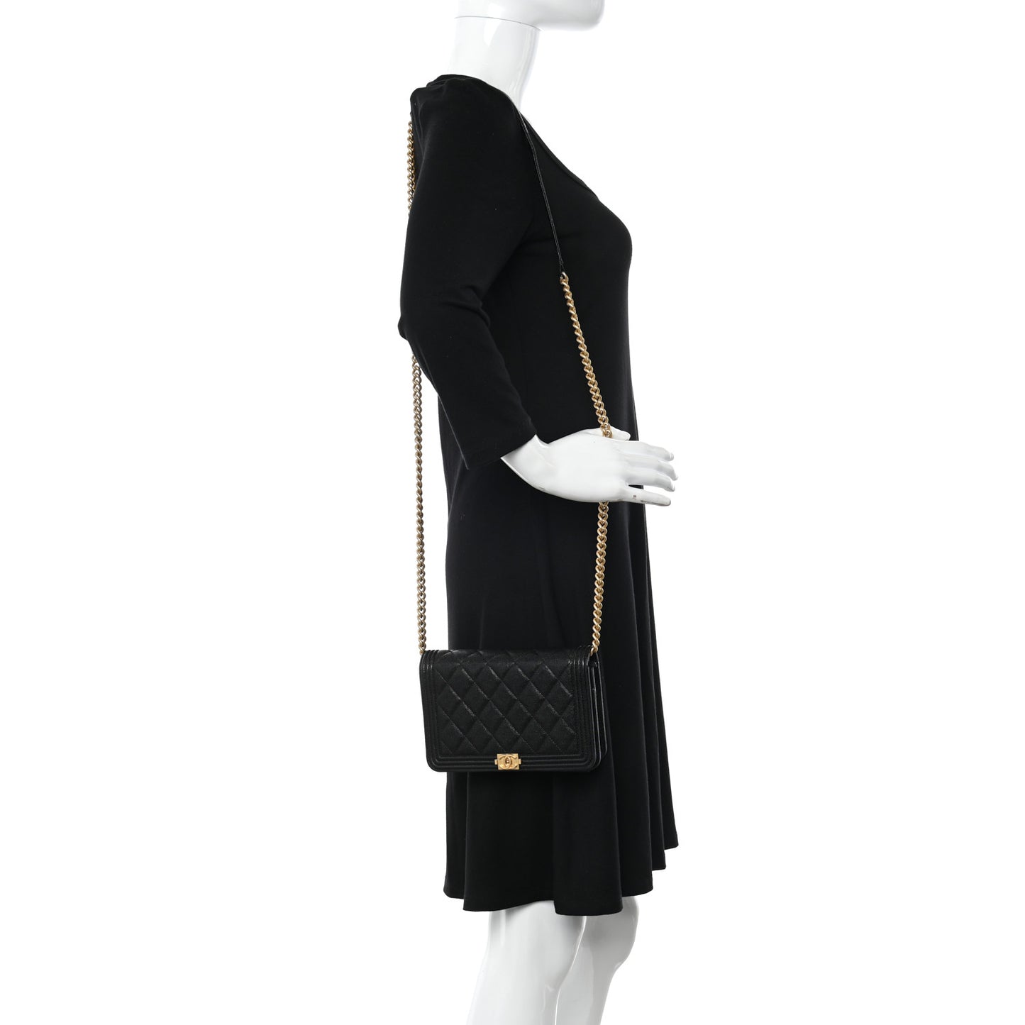 Caviar Quilted Boy Wallet On Chain WOC Black
