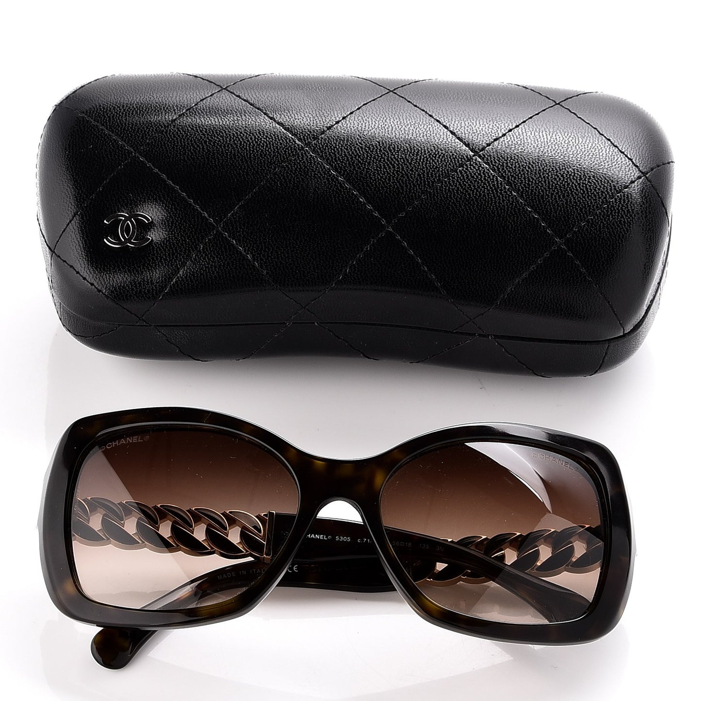 Acetate Metal Chain Square Sunglasses 5305 Brown