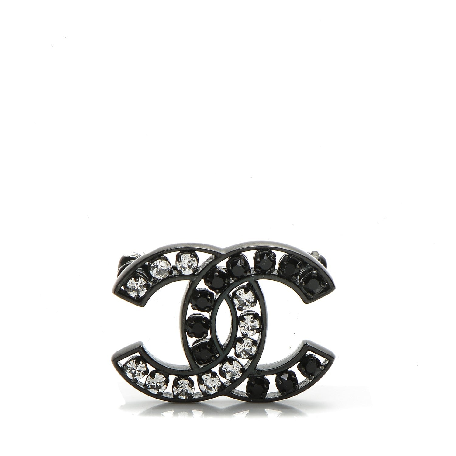 Chanel Crystal CC Mini Brooch Black 1 of 5