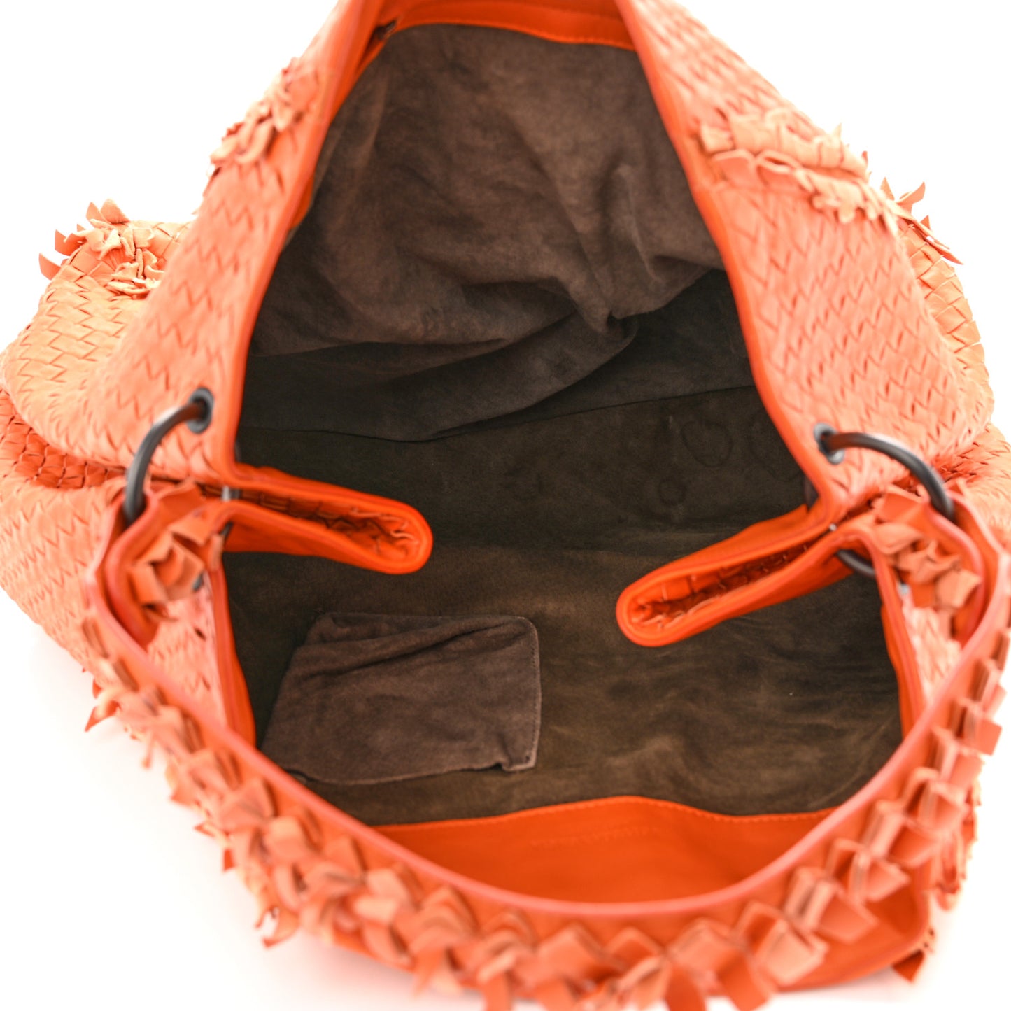 Nappa Intrecciato Large Franges Shoulder Bag Tangerine