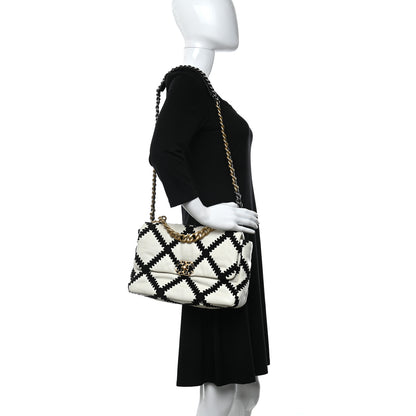 Chanel Calfskin Crochet Large Chanel 19 Flap White Black 2 of 9