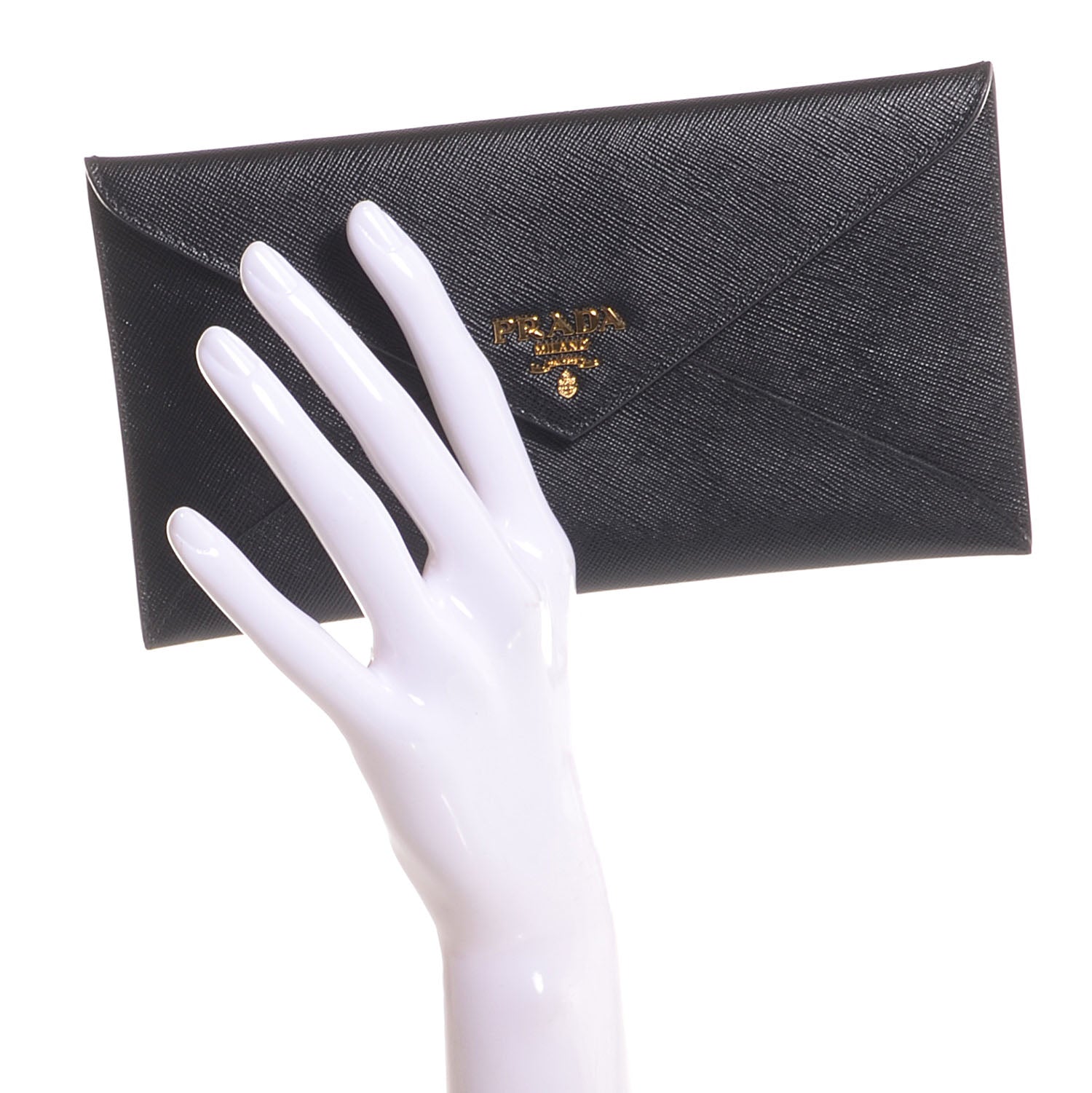 Prada Saffiano Metal Envelope Wallet Black 2 of 11