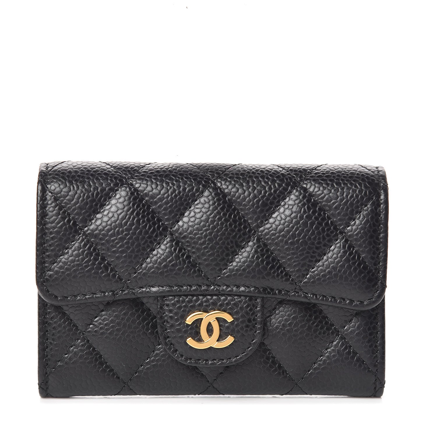 Caviar Quilted Flap Card Holder Black