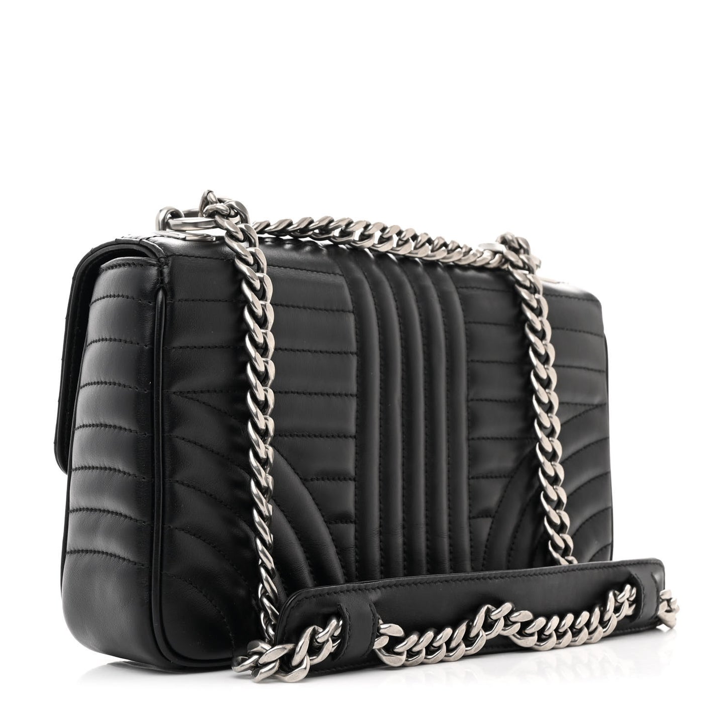 Soft Calfskin Impunture Diagramme Medium Chain Flap Shoulder Bag Black