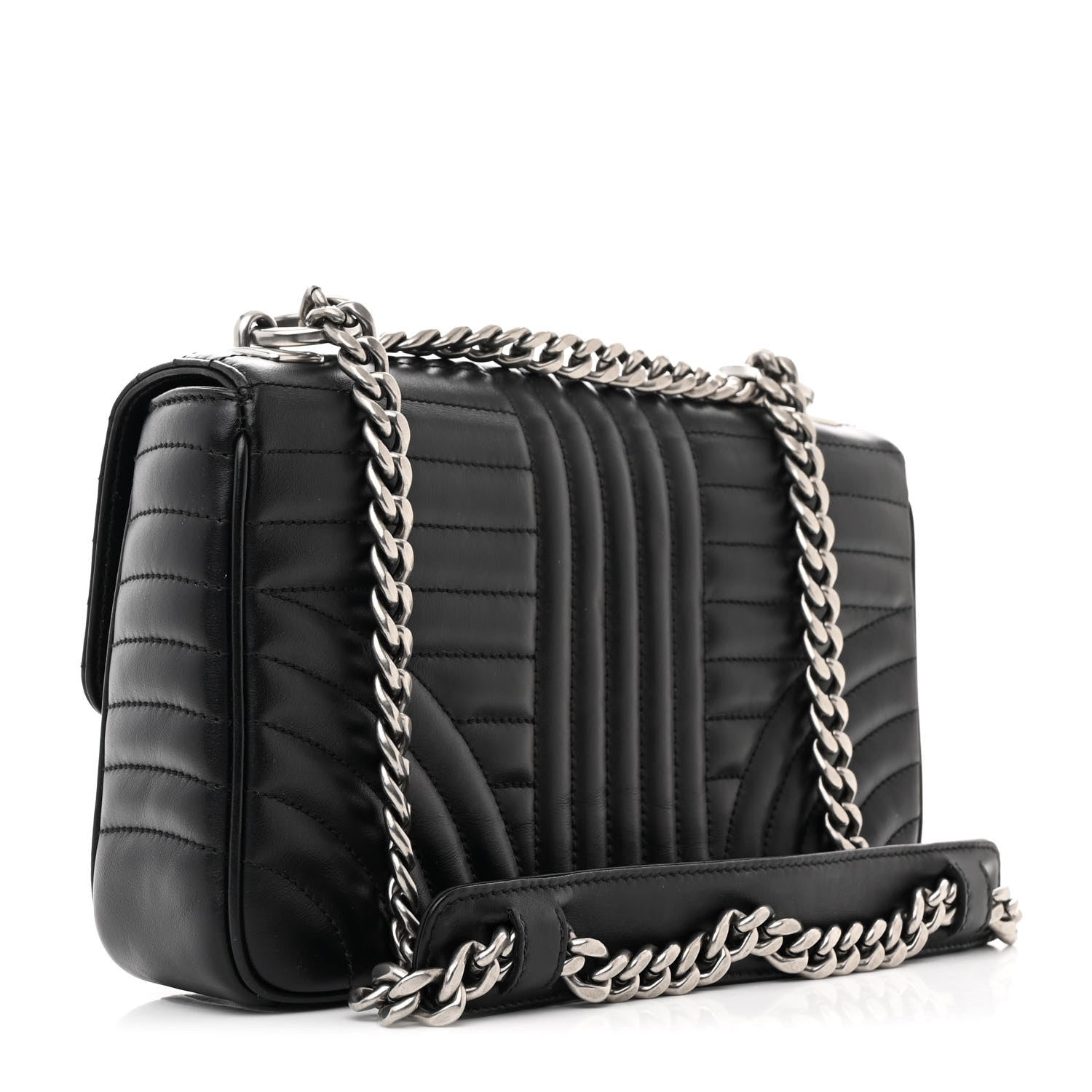 Prada Soft Calfskin Impunture Diagramme Medium Chain Flap Shoulder Bag Black 3 of 10