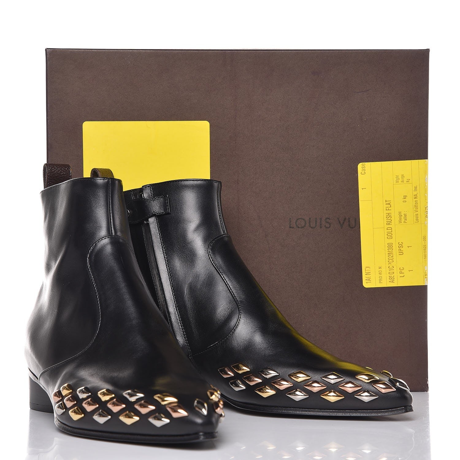 Louis Vuitton Calfskin Studded Gold Rush Flat Ankle Boots 38 Black 9 of 9