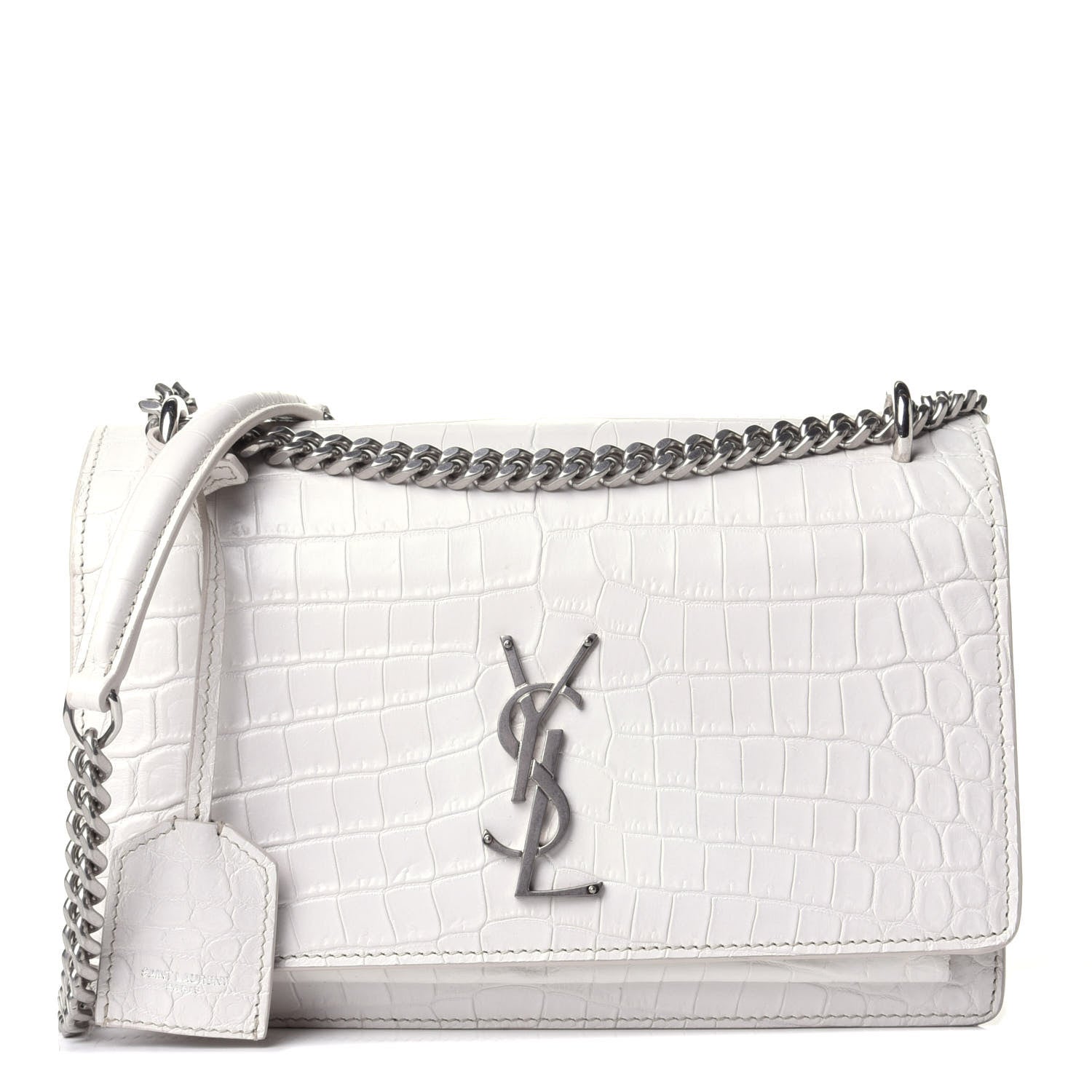 Saint Laurent Calfskin Crocodile Embossed Monogram Sunset Chain Wallet Blanc Vintage 1 of 4