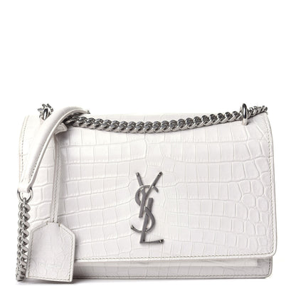 Saint Laurent Calfskin Crocodile Embossed Monogram Sunset Chain Wallet Blanc Vintage 1 of 4