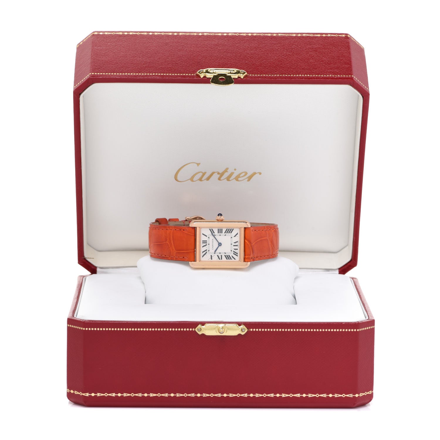 Cartier Stainless Steel 18K Yellow Gold Alligator 24mm Tank Solo Quartz Watch Orange 7 of 7