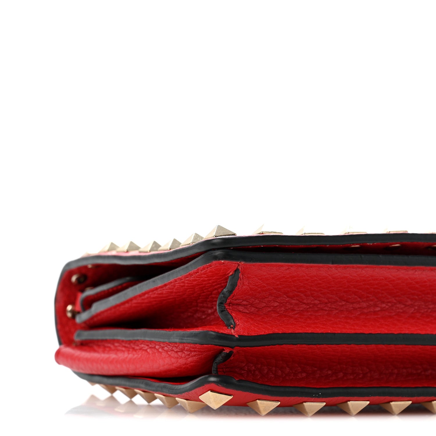 Valentino Garavani Pebbled Calfskin Rockstud Wallet on Chain Rouge Pur 8 of 12