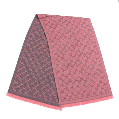 Gucci Wool Jacquard Monogram Reversible Stencil Fringe Scarf Pink 2 of 5