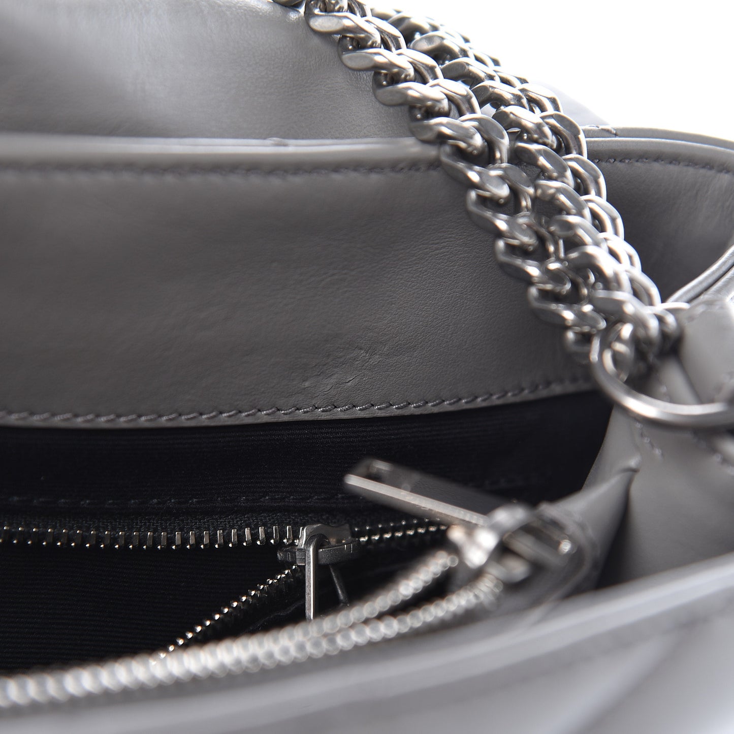 Calfskin Y Quilted Monogram Medium Loulou Chain Satchel Light Gray