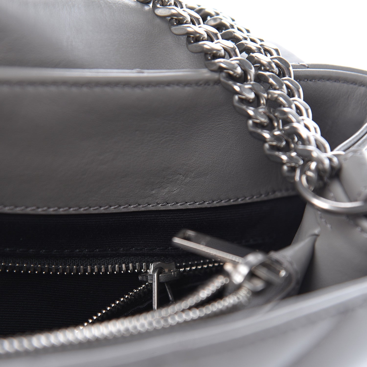 Saint Laurent Calfskin Y Quilted Monogram Medium Loulou Chain Satchel Light Gray 9 of 17