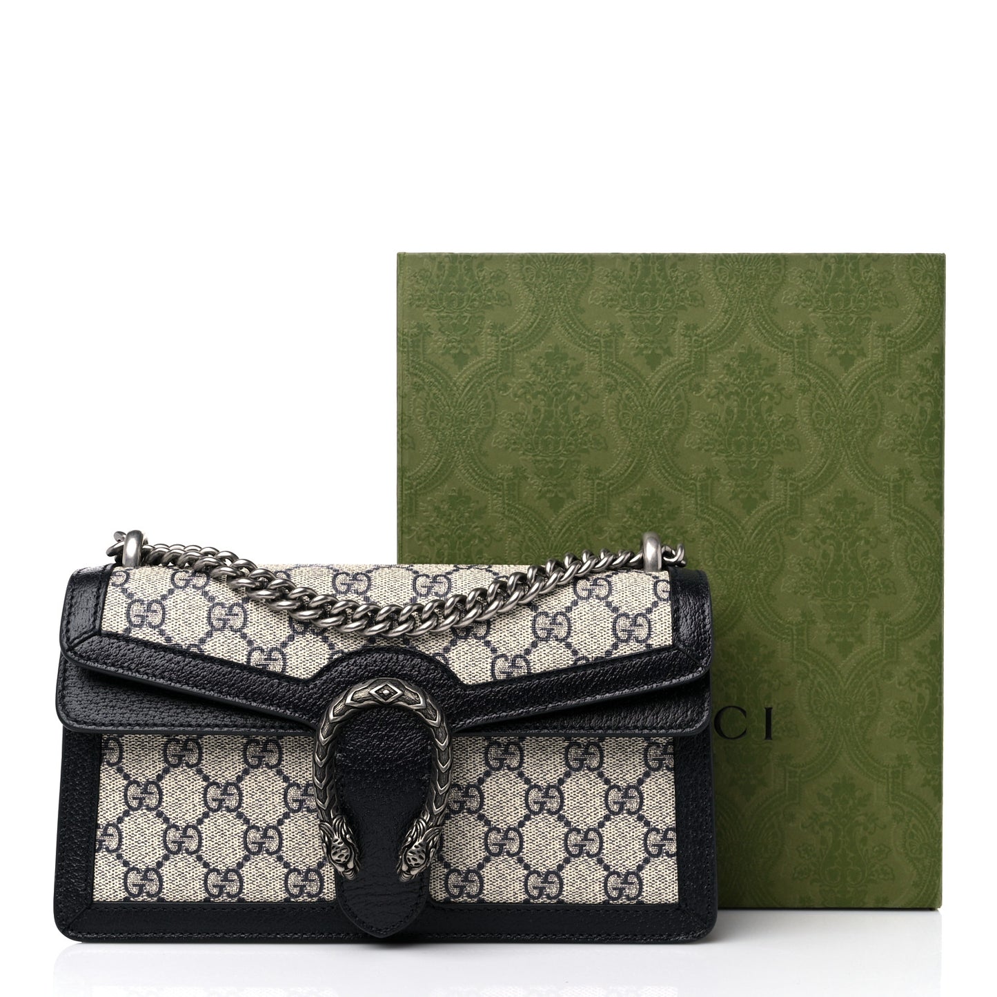 GG Supreme Monogram Textured Dollar Calfskin Small Rectangular Dionysus Shoulder Bag Beige Blue