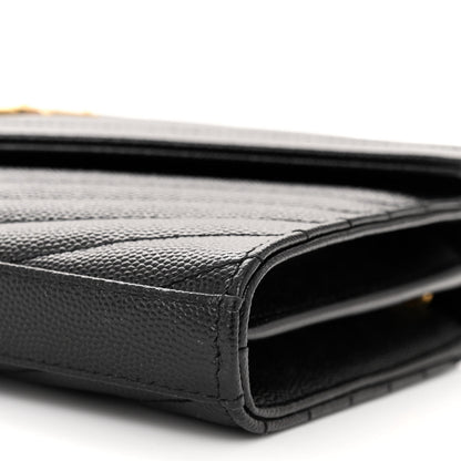 Saint Laurent Grain De Poudre Matelasse Chevron Monogram Chain Wallet Black 9 of 9