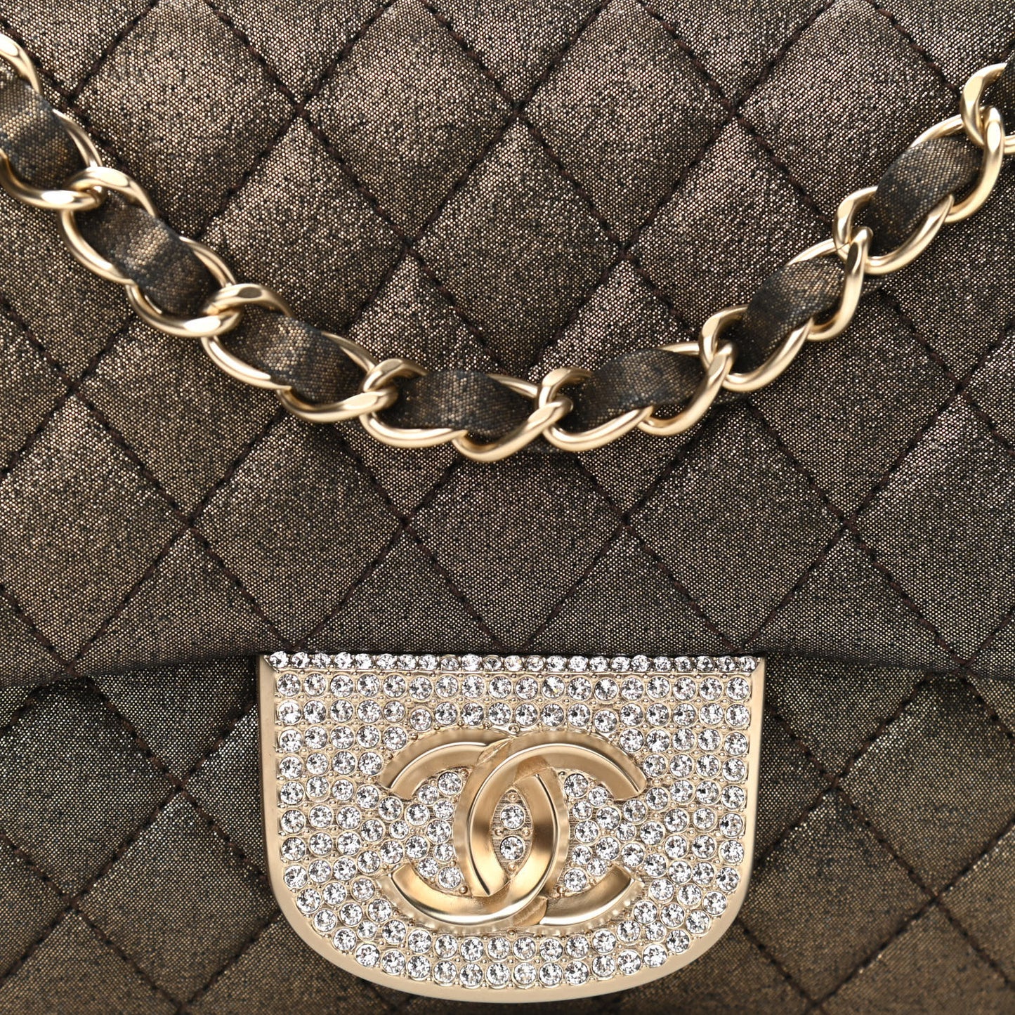 Iridescent Calfskin Quilted Crystal Mini Rectangular Flap Black Gold