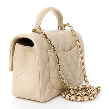 Chanel Lambskin Quilted Mini Top Handle Rectangular Flap Beige 3 of 11