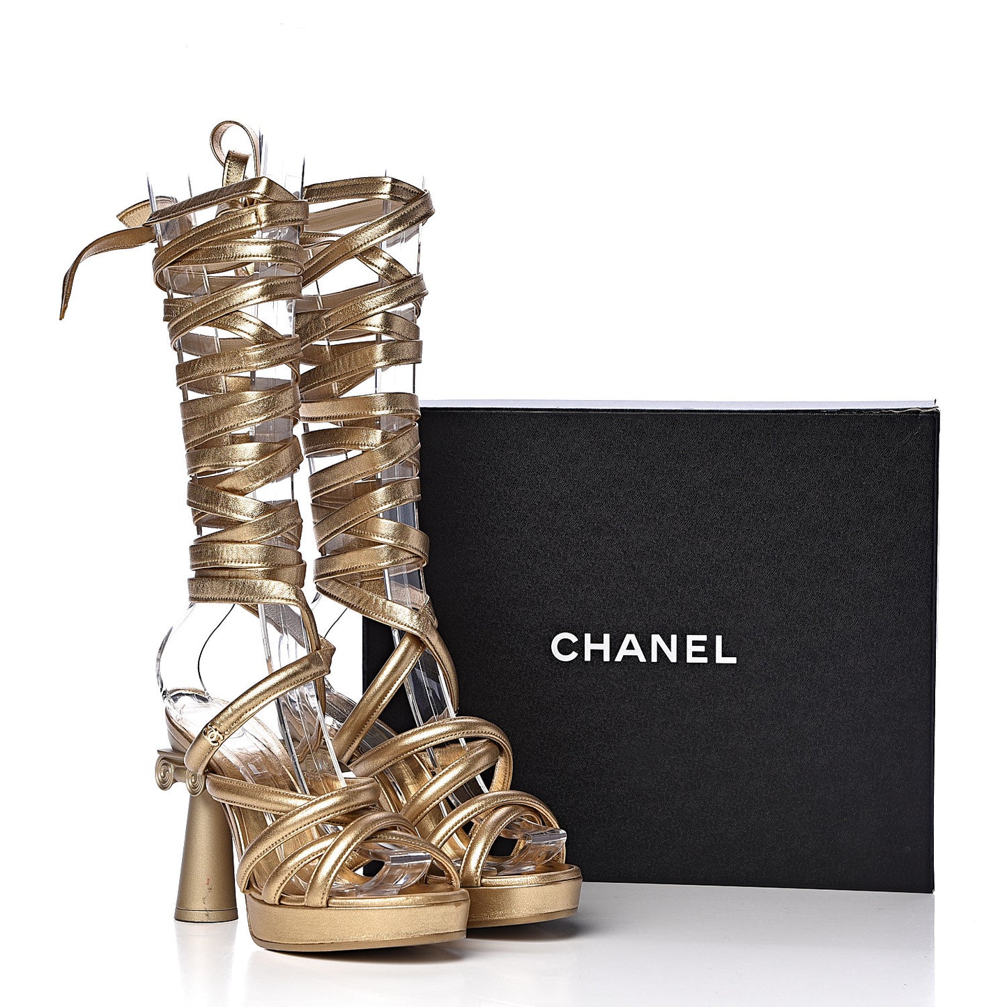 Laminated Lambskin Parthenon Platform Sandals 35 Gold