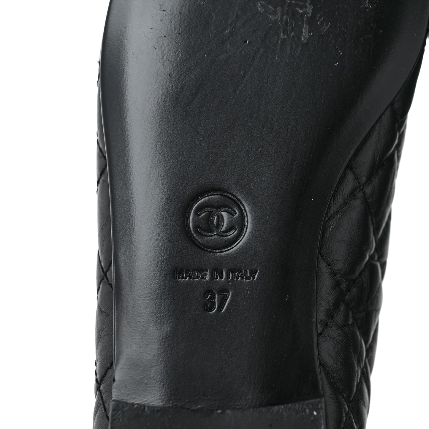 Aged Calfskin Quilted CC Cap Toe Ballerina Flats 37 Black