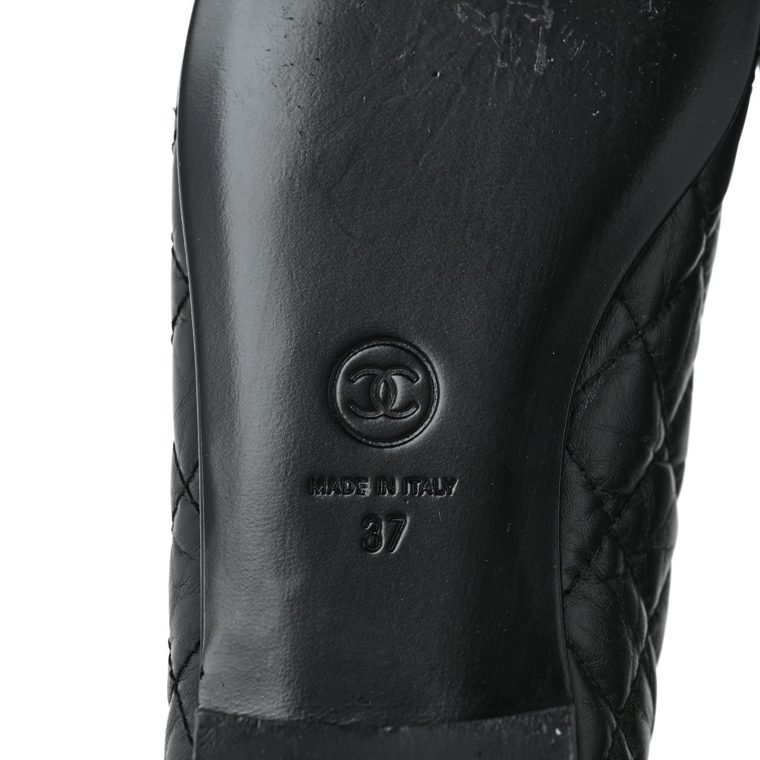 Chanel Aged Calfskin Quilted CC Cap Toe Ballerina Flats 37 Black 6 of 10