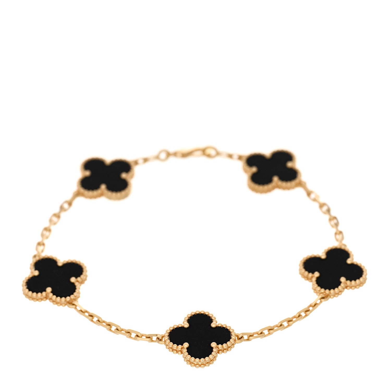 Van Cleef & Arpels 18K Yellow Gold Black Onyx 5 Motifs Vintage Alhambra Bracelet 1 of 4
