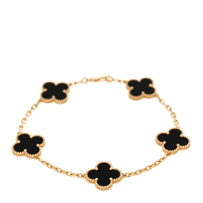 Van Cleef & Arpels 18K Yellow Gold Black Onyx 5 Motifs Vintage Alhambra Bracelet 1 of 4