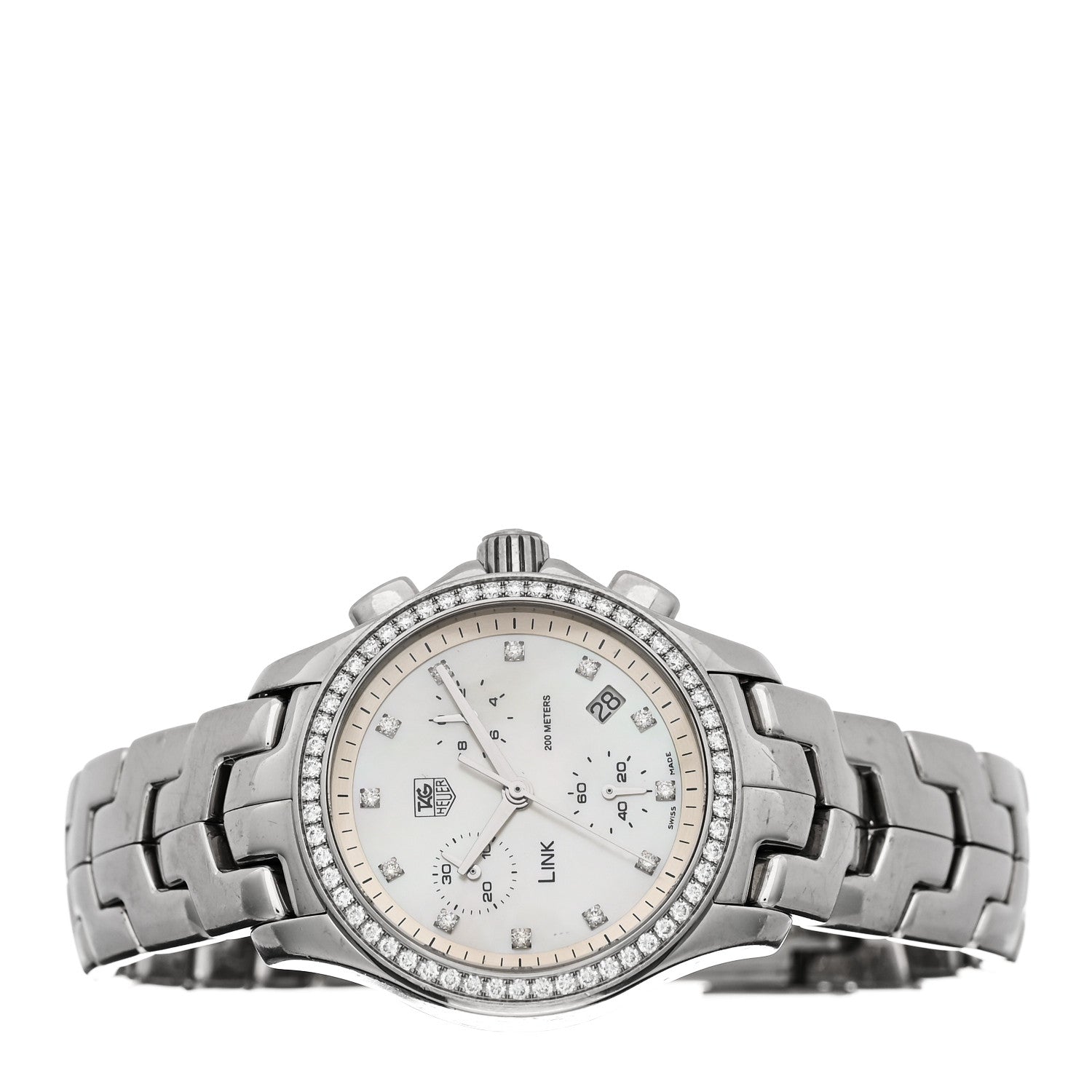 Tag Heuer Stainless Steel Diamond Bezel Mother of Pearl 33mm Link