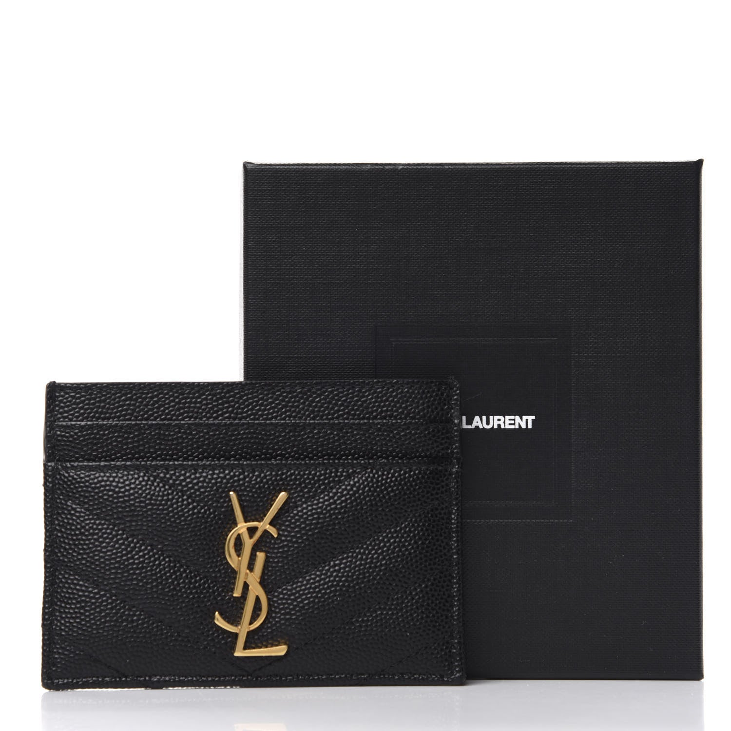Saint Laurent Grain De Poudre Matelasse Chevron Monogram Credit Card Case Black 7 of 7