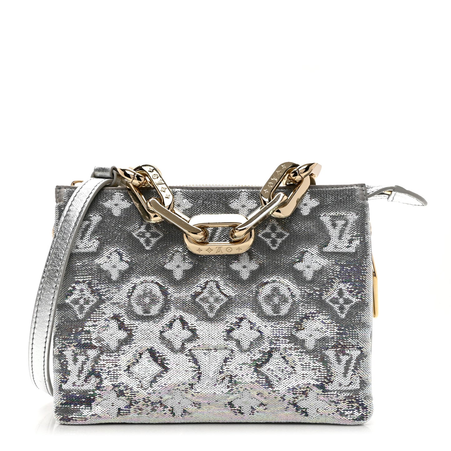 Satin Sequin Embroidered Monogram Coussin BB Silver