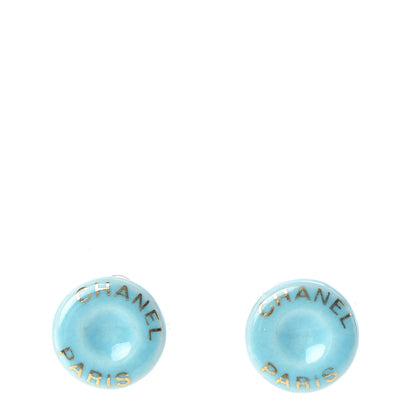 Chanel Ceramic Clip On Earrings Gold Blue 1 of 4