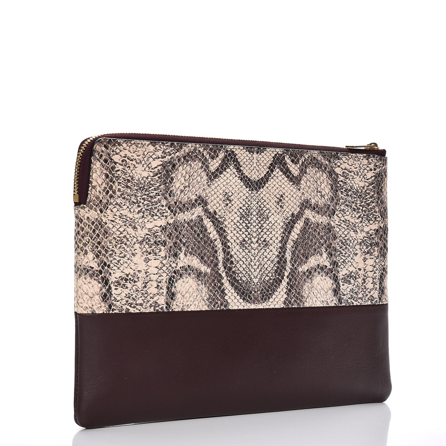 Python Lambskin Solo Clutch Pouch Burgundy