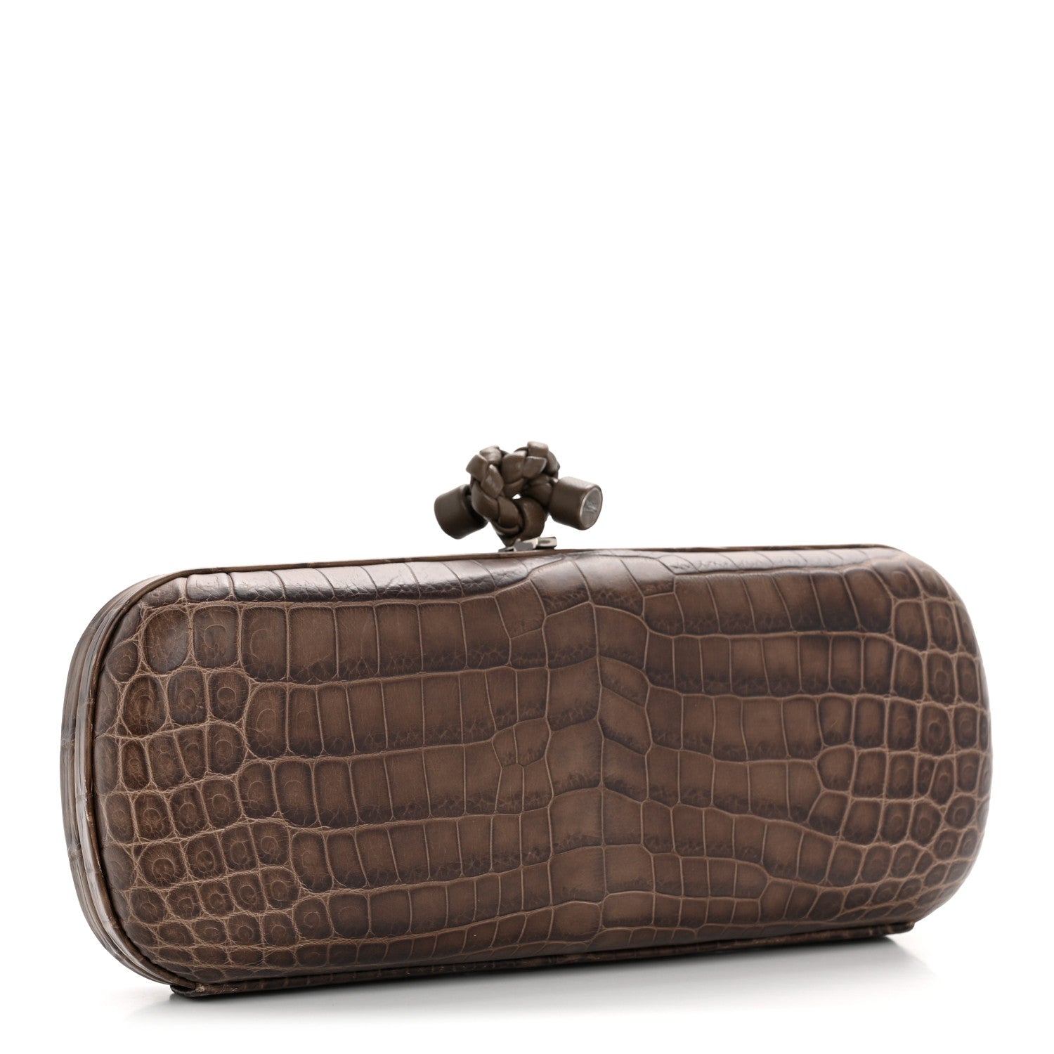Bottega Veneta Crocodile Stretch Knot Clutch Brown 3 of 12