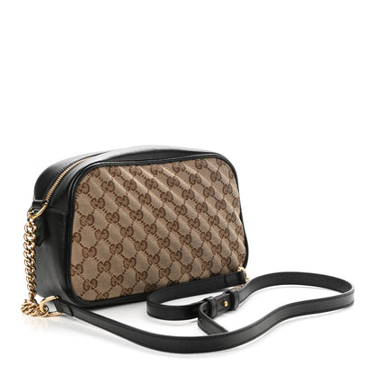 Gucci Monogram Matelasse Diagonal Small GG Marmont Chain Shoulder Bag Beige Black 3 of 9