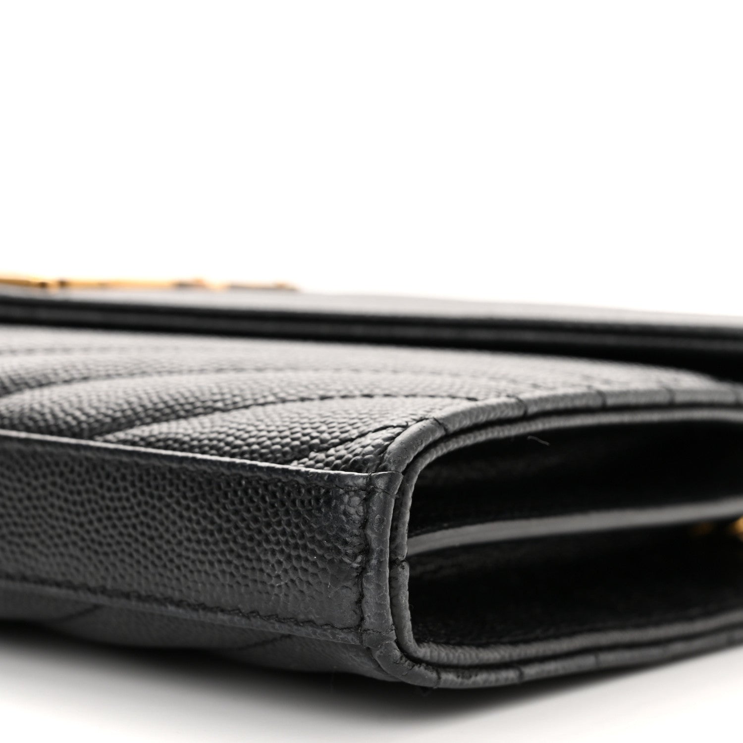 Saint Laurent Grain De Poudre Matelasse Chevron Monogram Chain Wallet Black 9 of 10