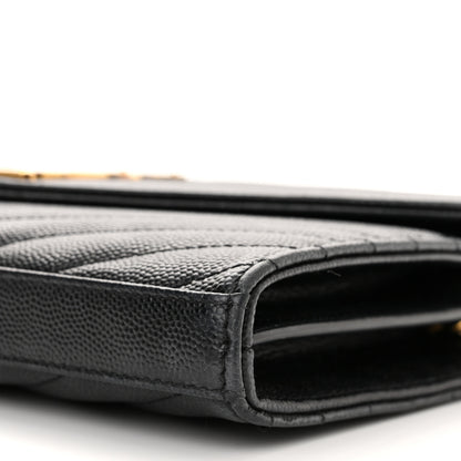 Saint Laurent Grain De Poudre Matelasse Chevron Monogram Chain Wallet Black 9 of 10