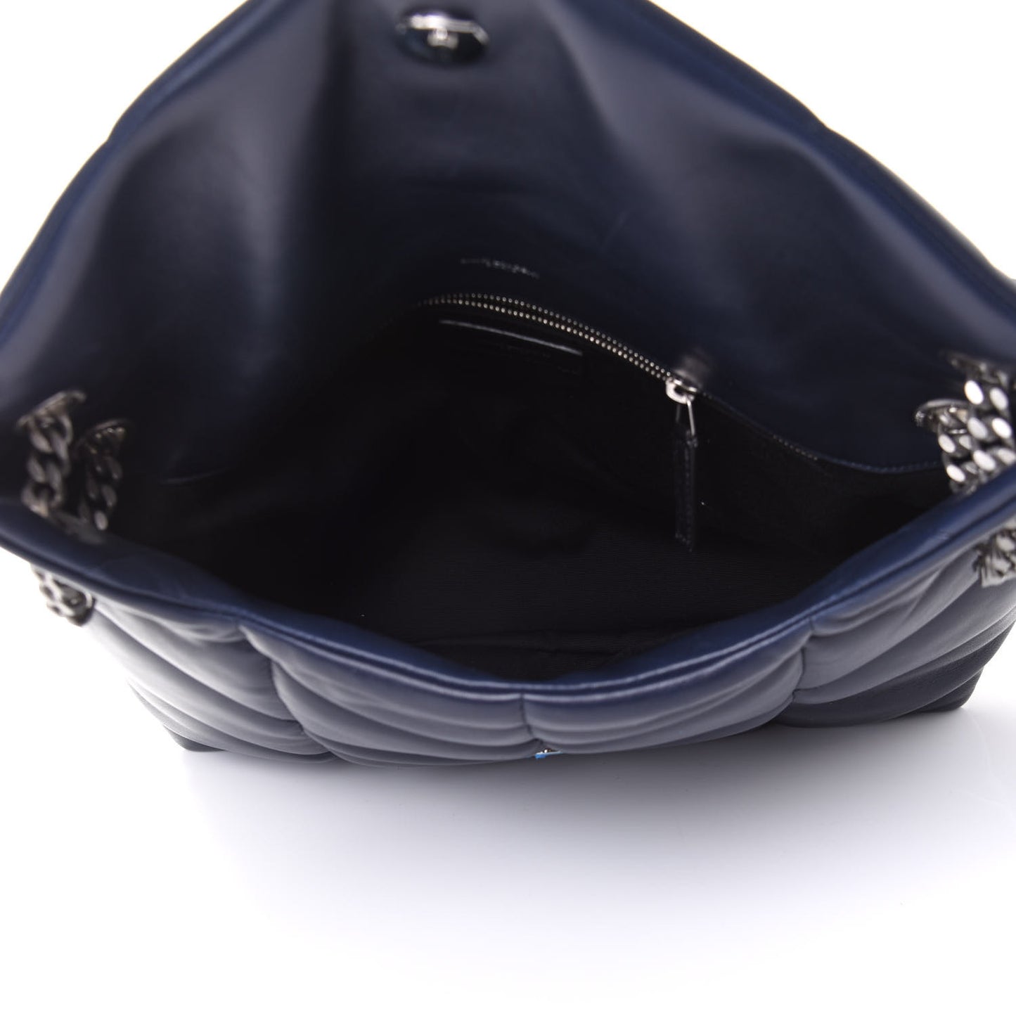 Lambskin Quilted Medium Loulou Puffer Monogram Chain Satchel Black
