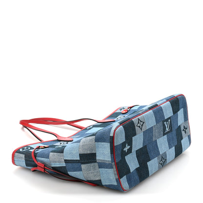 Louis Vuitton Denim Damier Monogram Patchwork Neverfull Blue Rouge 5 of 12