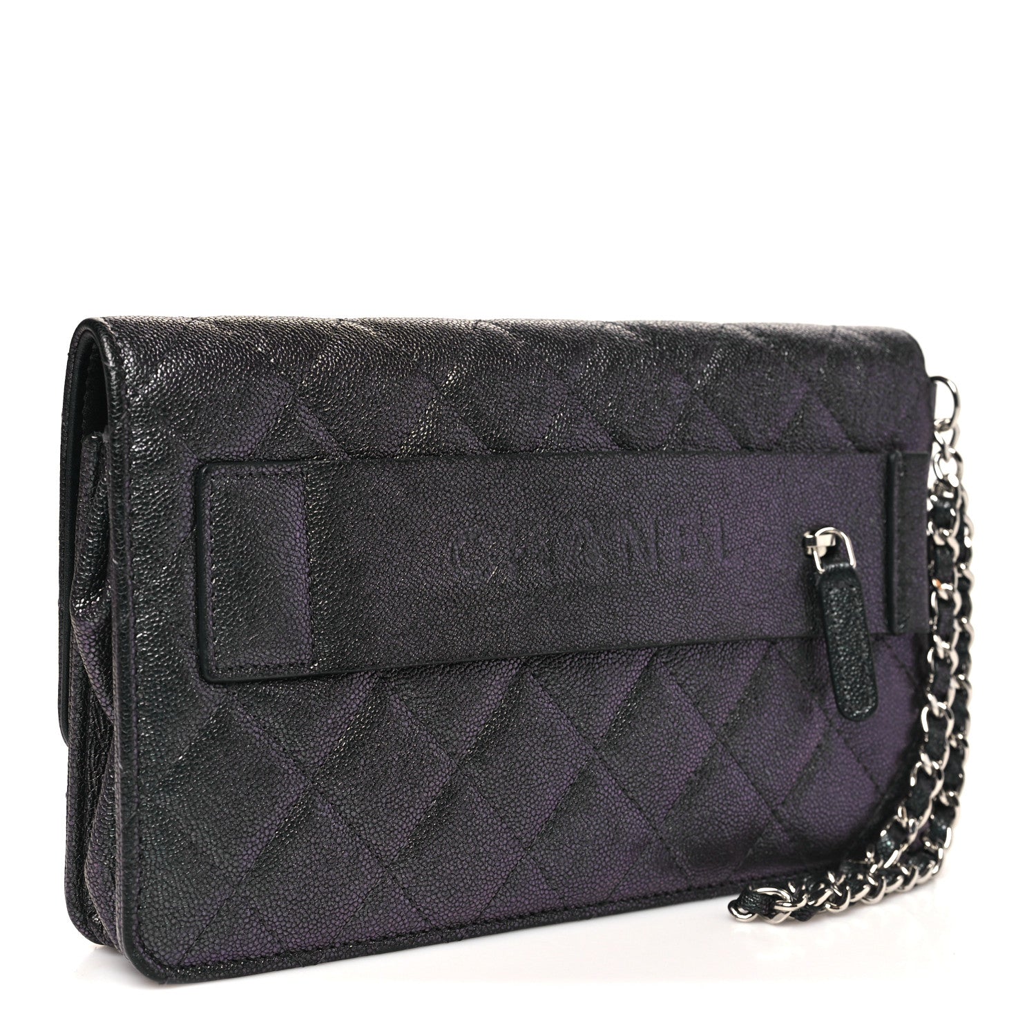 Chanel Iridescent Caviar Quilted Classic Pouch Clutch Black 3 of 11