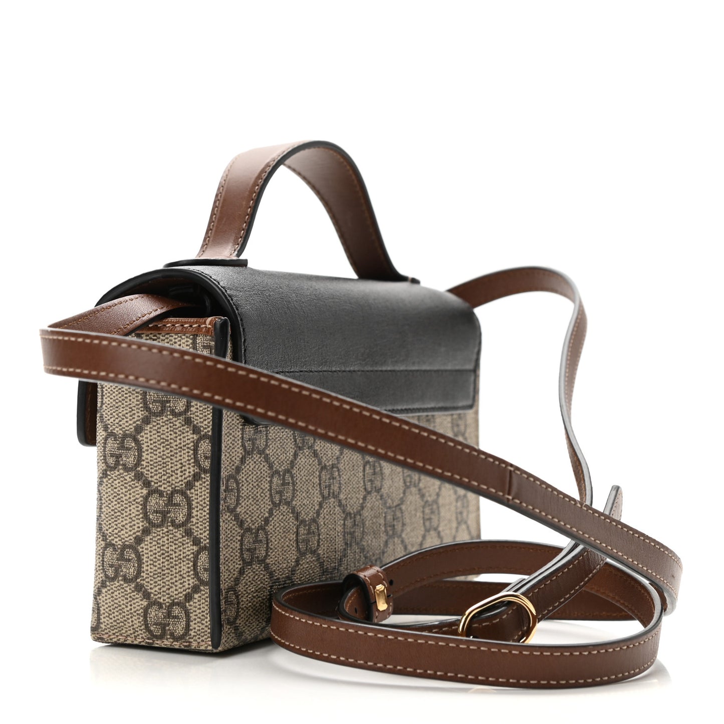GG Supreme Monogram Calfskin Mini Padlock Top Handle Shoulder Bag Beige Black Cuir