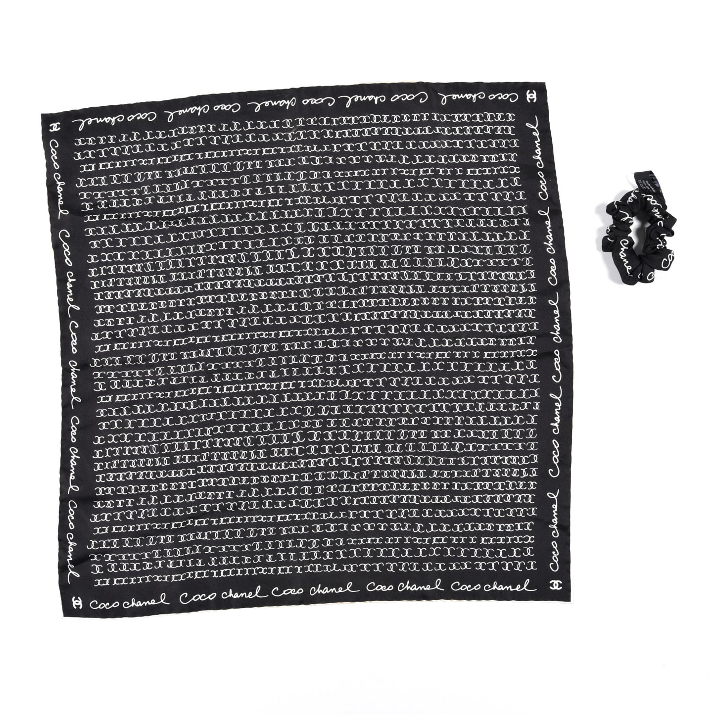 Silk CC Twilly Hair Tie Black White