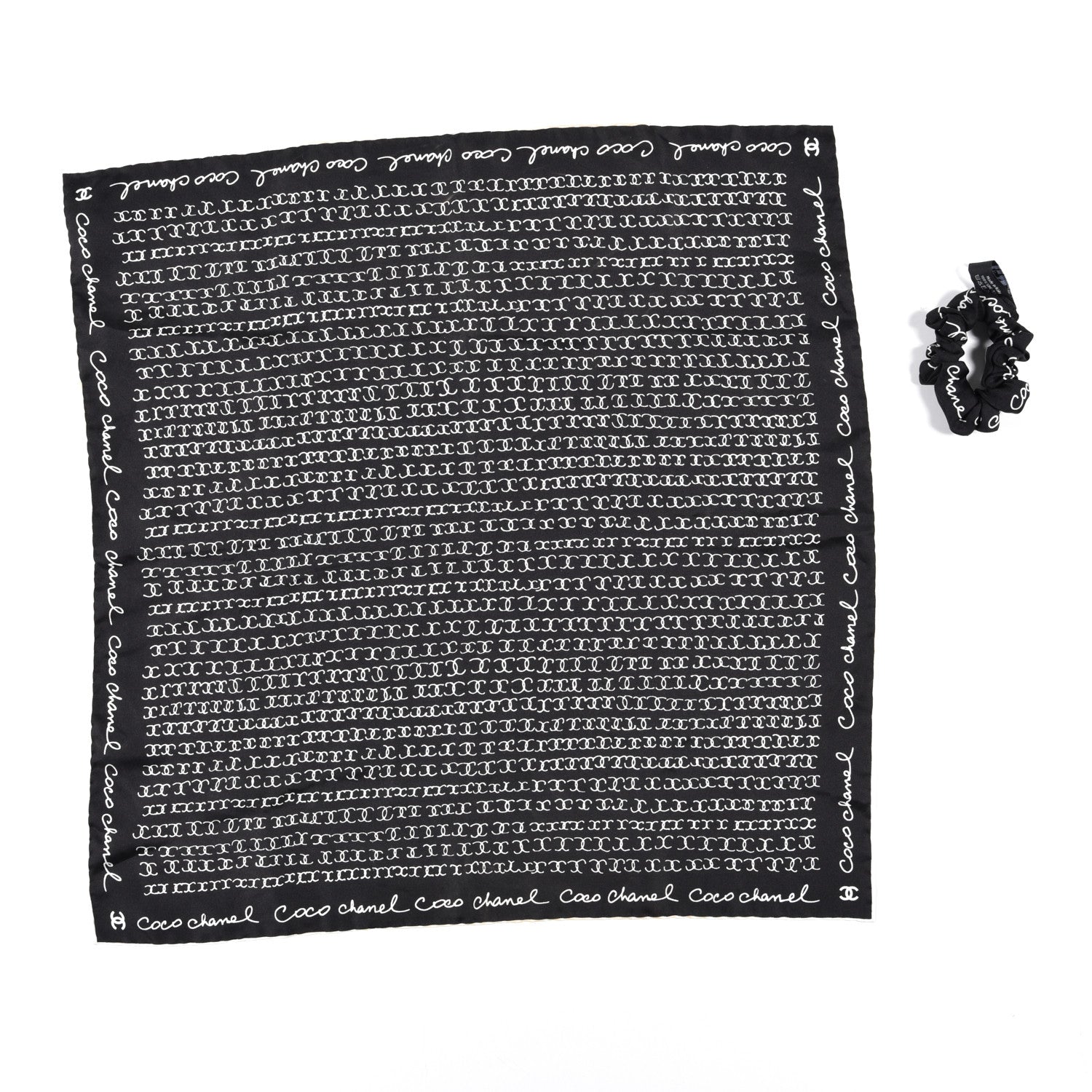 Chanel Silk CC Twilly Hair Tie Black White 1 of 6