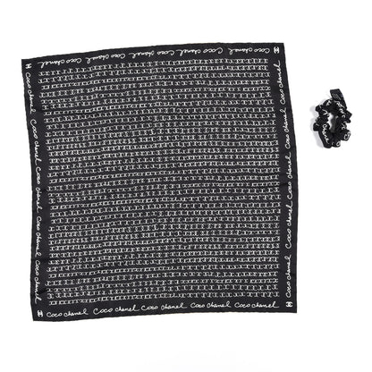 Chanel Silk CC Twilly Hair Tie Black White 1 of 6