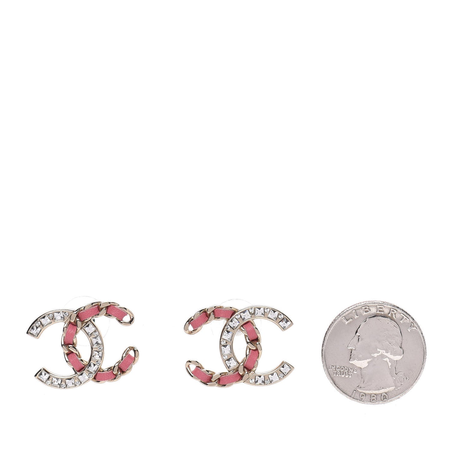 Crystal Baguette Lambskin Large CC Earrings Gold Pink