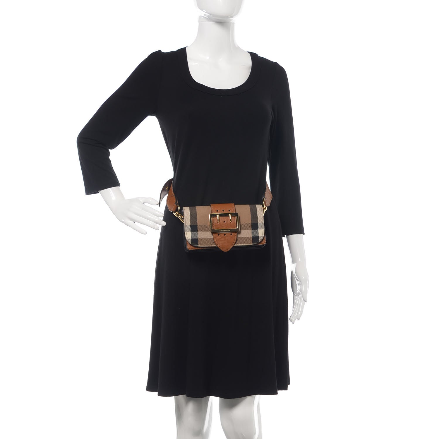 Burberry House Check Bridle Calfskin Small Madison Buckle Bag Tan 3 of 12