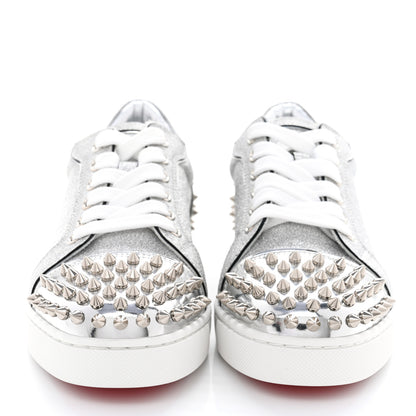 Christian Louboutin Glitter Metallic Calfskin Spikes Vieira 2 Flat Sneakers 37 Silver 2 of 10